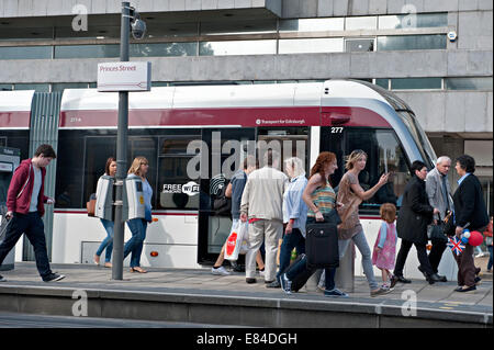 Tram stop in Edinburgh's Princes Street Stock Photo