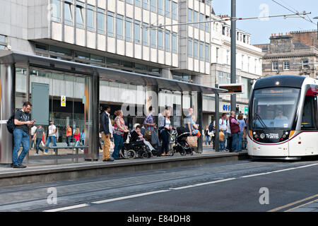 Tram stop in Edinburgh's Princes Street Stock Photo