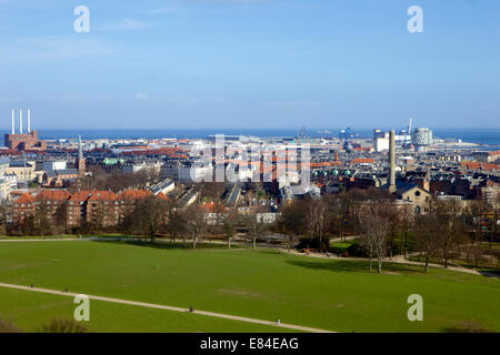 Hi views over City & Faelledparken, Copenhagen, Denmark, Scandinavia, Europe Stock Photo