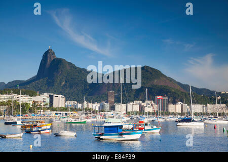 View of Christ the Redeemer statue across Botafogo Bay, Rio de Janeiro, Brazil Stock Photo