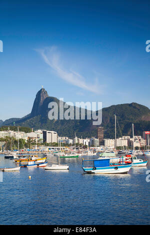 View of Christ the Redeemer statue across Botafogo Bay, Rio de Janeiro, Brazil Stock Photo