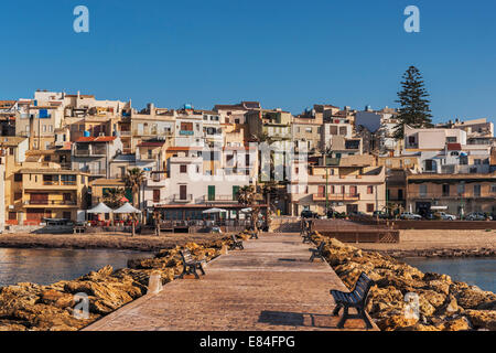 View from the pier to Marinella di Selinunte, Castelvetrano, Trapani, Sicily, Italy, Europe Stock Photo