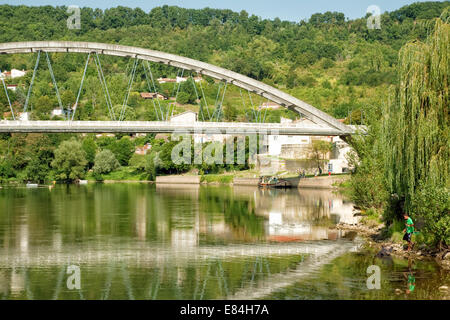 The bridge over the River Lot at Castelmoron, Lot valley, Aquitaine, France Europe Stock Photo