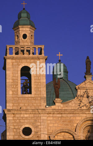 Bell towers of the Franciscan Wedding church located  in the Arab town of Kafr Kanna or Kfar Cana in Lower Galilee Northern Israel Stock Photo