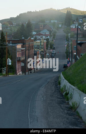 Sansome Street drops into and then rises out of Philipsburg, Montana. Stock Photo