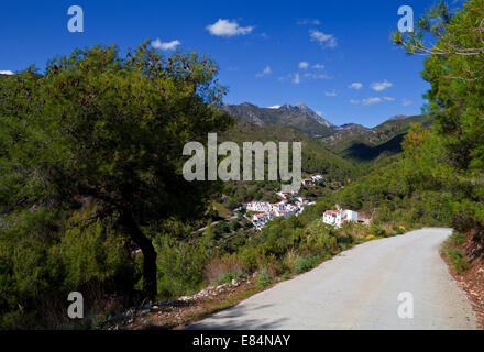 The road to El Acebuchal – “the Lost or Ghost Village” In the mountains near Frigiliana, Costa del Sol, Malaga Province, Andalucia, Spain Stock Photo