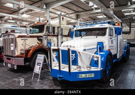 Historic Volvo and Kenworth trucks at the 65th IAA Commercial Vehicles Fair 2014 in Hannover, Germany Stock Photo