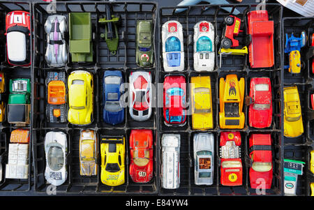For sale: Toy cars in baskets at Pembrey Steam Rally. Carmarthenshire, Wales. UK. Stock Photo