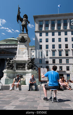 Artist making a sketch of the statue of Paul de Chomedey  sieur de Maisonneuve, founder of Montreal. Stock Photo