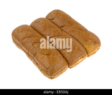 A group of freshly baked whole wheat sub rolls on a white background. Stock Photo
