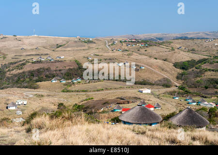 Xhosa huts on the hills near Coffee Bay in South Africa's Eastern Cape Province. Stock Photo