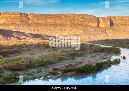 Early Morning Light over Rio Grande River at Santa Elena Canyon in Big Bend National Park. Stock Photo