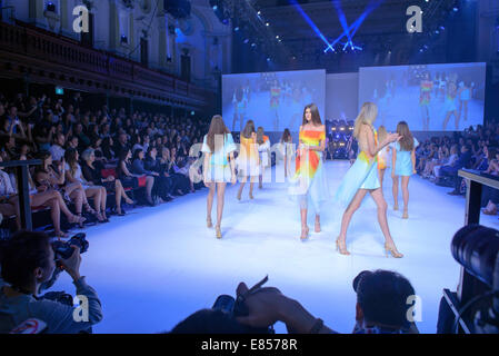 SYDNEY, AUSTRALIA - SEPTEMBER 27: Model walk a finale on the runway during MB Presents Australian Style show at Mercedes-Benz Fashion Festival Sydney at Sydney Town Hall on September 27, 2014 in Sydney, Australia. Stock Photo