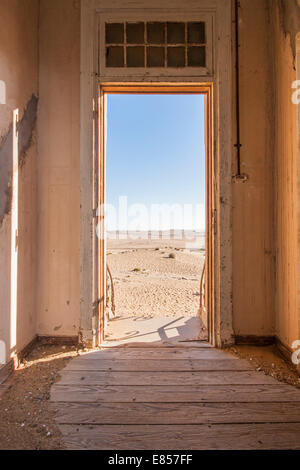 abandoned doorway in deserted town of Kolmanskopp Stock Photo