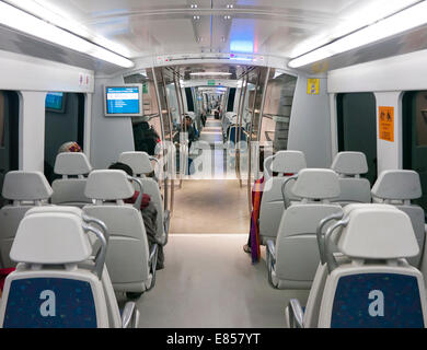 Inside a carriage on the Airport Express Line between Indira Ghandi International Airport and Delhi Stock Photo