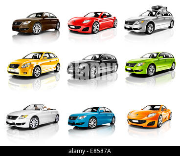 Collection of 3D Cars Isolated Stock Photo