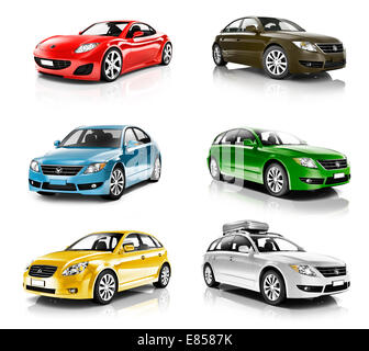 Collection of 3D Cars Isolated Stock Photo