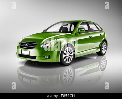 Three-Dimensional Shape Green Sedan Studio Shot Stock Photo