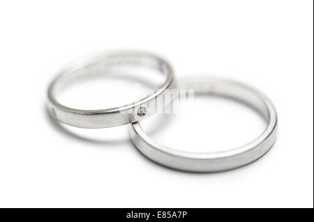 wedding rings with little diamond, on white background Stock Photo