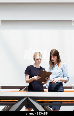 Businesswoman discussing file with colleague Stock Photo