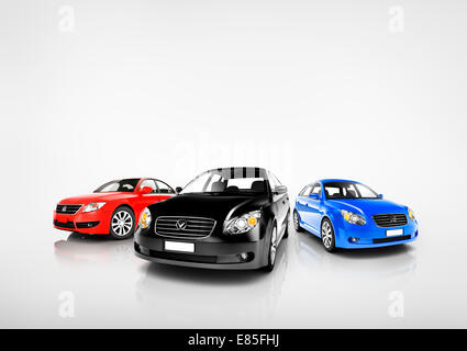 Collection of Multi Colored Modern Cars Stock Photo