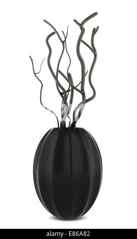 single black vase with dry wood isolated on white Stock Photo - Alamy