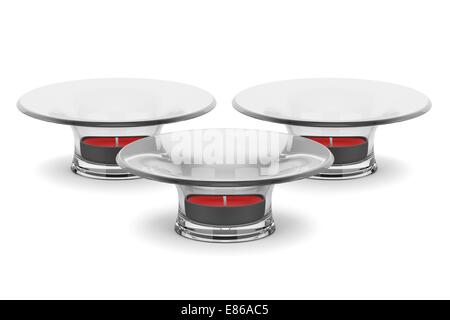 glass candlesticks with small red candles isolated on white background Stock Photo