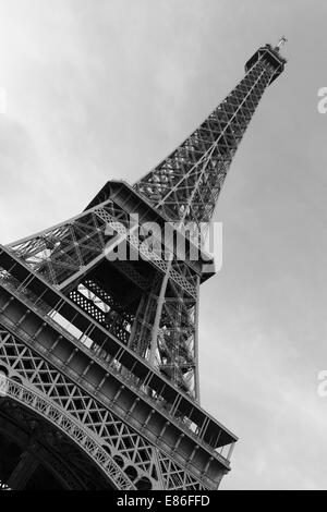 Low view of the Eiffel Tower Black and White Stock Photo