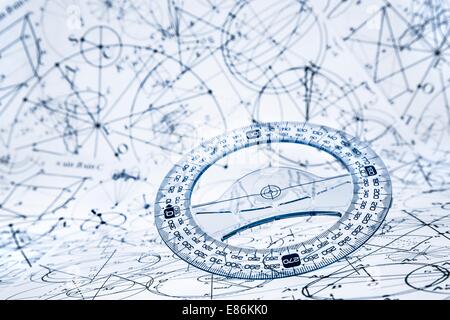 Protractor On The Background Of Mathematical Formulas And Algorithms Stock Photo Alamy