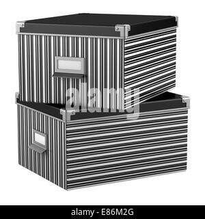 two stripped office cardboard boxes isolated on white background Stock Photo