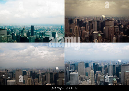 Midtown Manhattan in New York City from high perspective. Set of four colored images. NYC view from above Stock Photo