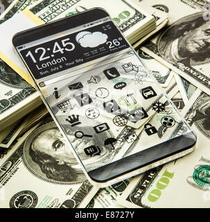 Smartphone (phablet) with a transparent display. Concept actual future innovative ideas and best technologies humanity. Stock Photo