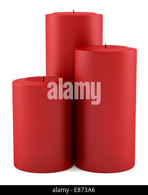 three red candles isolated on white background Stock Photo