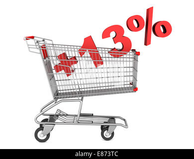 shopping cart with plus 13 percent sign isolated on white background Stock Photo