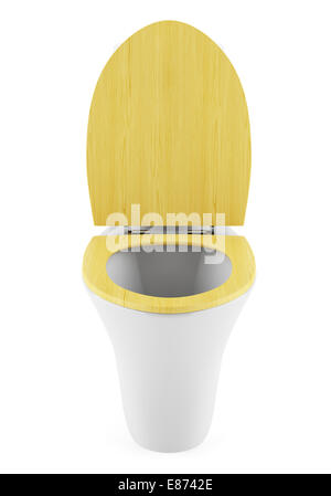 single modern toilet bowl with wooden cover isolated on white background Stock Photo