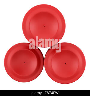 top view of three red candles isolated on white background Stock Photo