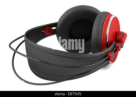 red and black wireless headphones isolated on white background Stock Photo