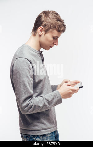 The man uses a tablet. Stock Photo