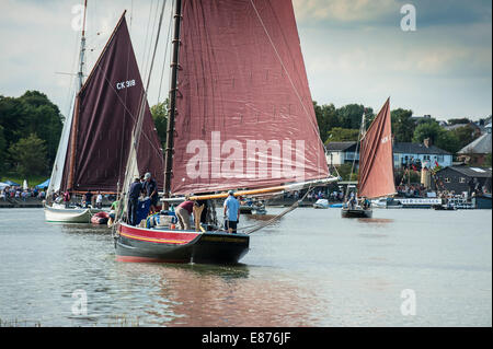 Various sailing craft participate in the spectacular Parade of Sail at the Maldon Regatta in Essex. Stock Photo