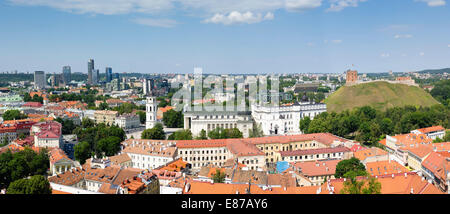 Looking across Vilnius, the Clocktower and Cathedral and Gediminas Tower from the belltower at Vilnius University, in Senamiesty Stock Photo