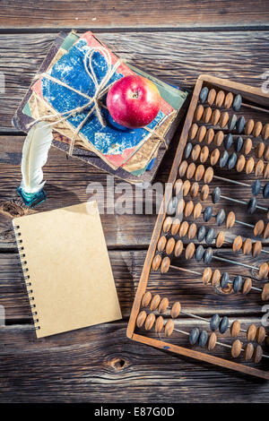 Old abacus and notes on math classes Stock Photo