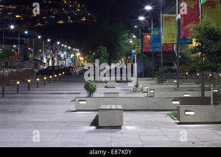 Bulevar 24 de Mayo in the historic city center photographed at night in Quito, Ecuador Stock Photo