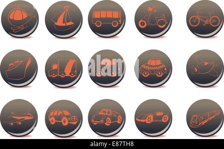 Vector illustration of the red transportation icons on the grey buttons Stock Vector