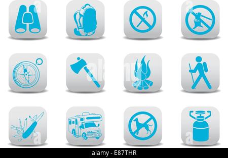Vector illustration of  icon set or design elements relating to camping tourism Stock Vector
