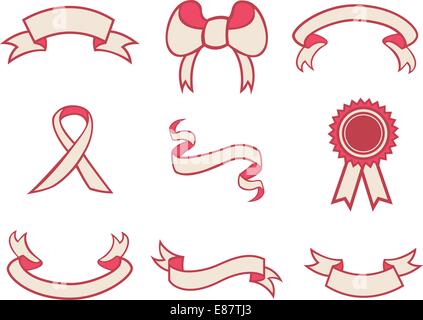 beautiful elegant pink ribbon award pennant icon element with gold ...