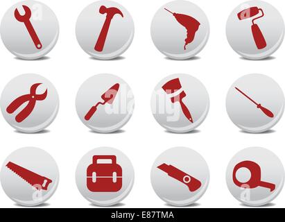 Vector illustration of different kinds of proffesional instruments. Repairing tools icon set. Stock Vector
