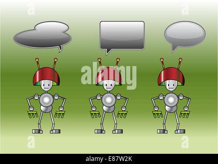 Vector Illustration of funny robots decorated with comics bubbles Stock Vector