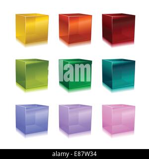 Vector Illustration of modern glass cubes in different colors. Stock Vector