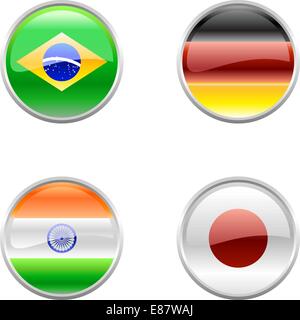 Vector Illustration of round buttons set, decorated with the flags of the world (G4). Stock Vector