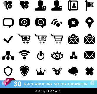 30 black web icons isolated on white Stock Vector